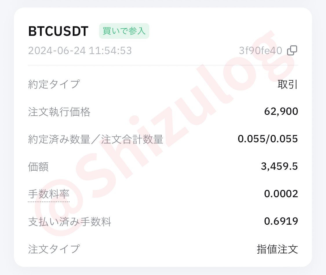 BTC/USDT 買い注文詳細